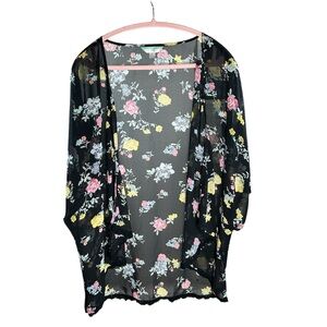 Sheer Black with Floral Print Open Cardigan | Decree SZ XL